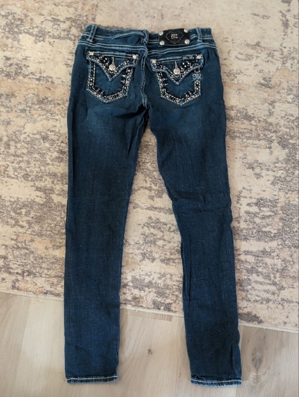 Miss Me Dark Blue Skinny Jeans with Contrast Stitching - Picture 2 of 6